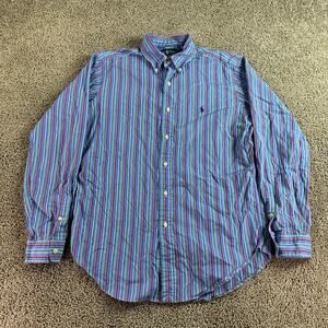 VINTAGE Ralph Lauren Shirt Mens Medium Blue Red Striped Little Pony Classic Fit